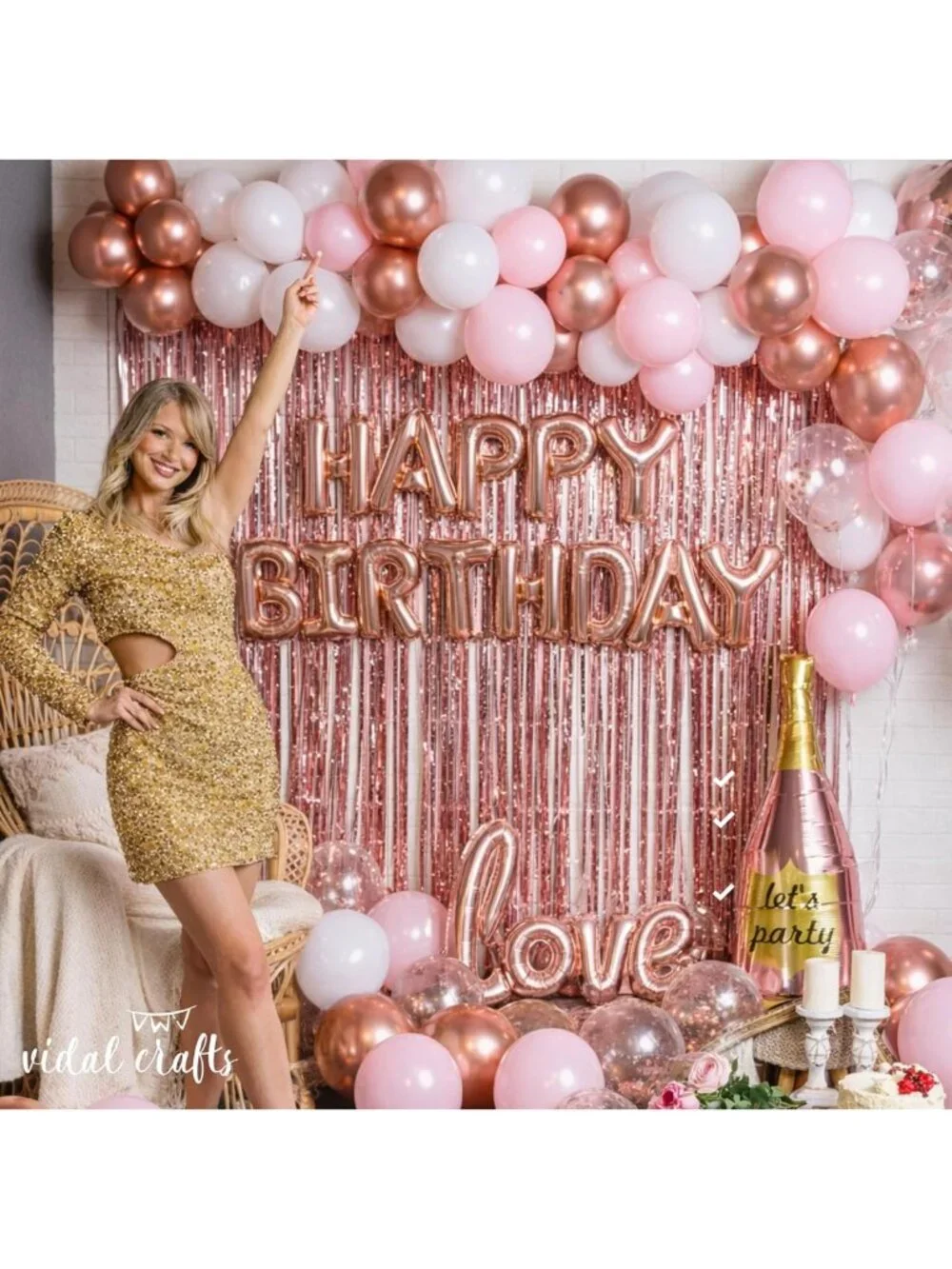 Rose Gold Birthday Decorations Set - 71-Piece Party Supplies with Balloons